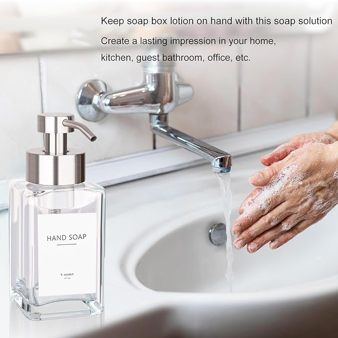 Foaming Soap Dispenser with Stainless Steel Pump, 12oz Refillable Glass Liquid - Image 5