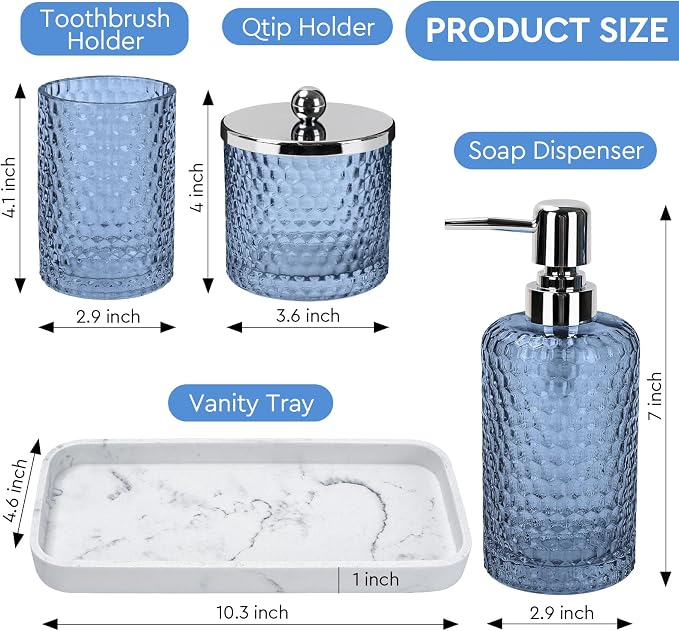 Bathroom Accessories Set, Toothbrush Holder, Qtip Holder Dispenser & Resin - Image 7