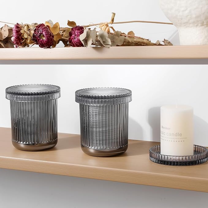 rejomiik Glass Qtip Holder Dispenser, Bathroom Canister Apothecary Jars - Image 5
