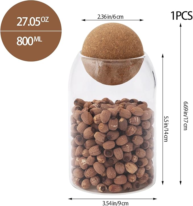 1 Pack 6.69 In Glass Storage Container, Ball Cork Jar Decorative Organizer - Image 2