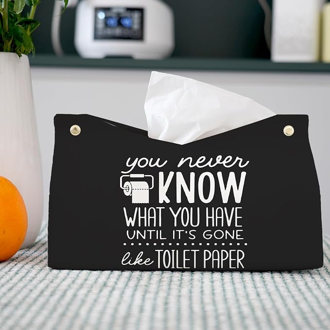 Black Leather Tissue Box Cover for Bathroom Decor, Funny Decorative Toilet - Image 2