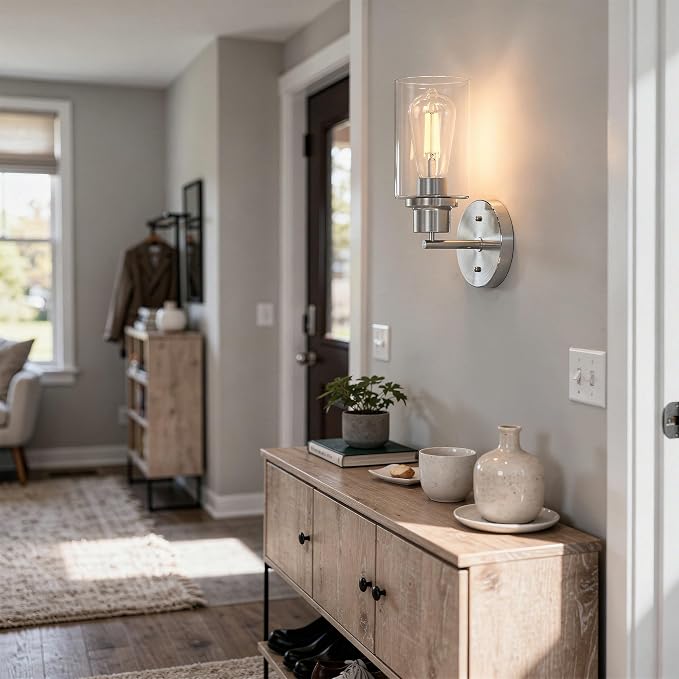 2-Pack Brushed Nickel Bathroom Wall Sconces, Modern Vanity Light Fixtures - Image 8
