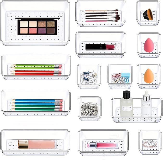 15 Pack Clear Plastic Drawer Organizer Set - Image 2