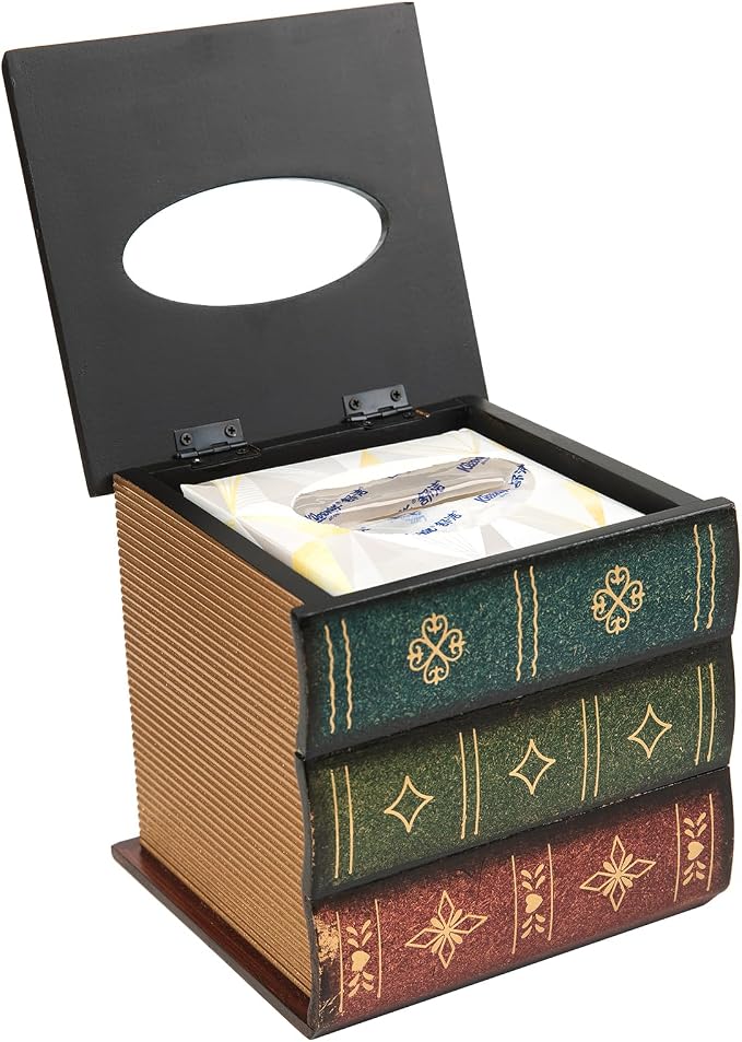 Crafted Classical Retro Wooden Antique Book Tissue Box Cover Square Tissue - Image 5