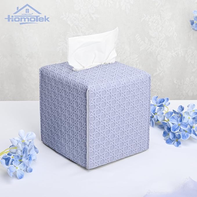 HOMOTEK 2 Pack Tissue Box Cover, Square PU Leather Tissue Holder, Decorative - Image 3