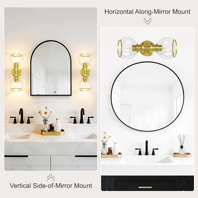 Bathroom Sconces Set of Two, Brushed Gold Wall Sconces - Image 5