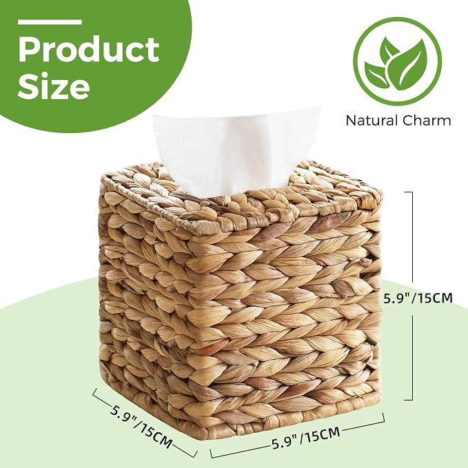 Tissue Box Cover, Square Wicker Tissue Box Holder Facial Tissues Boxes - Image 4