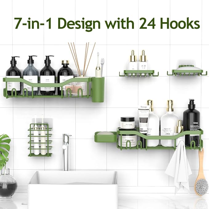 Shower Caddy Adhesive Shower Organizer 7-Pack, Rustproof Stainless Steel - Image 4