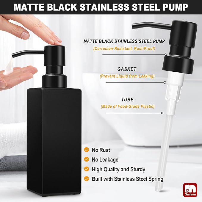 GMISUN Black Soap Dispenser Bathroom, Glass Hand Soap Dispenser - Image 3