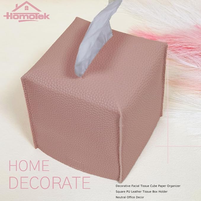 HOMOTEK 2 Pack Tissue Box Cover, Square PU Leather Tissue Holder, Decorative - Image 2