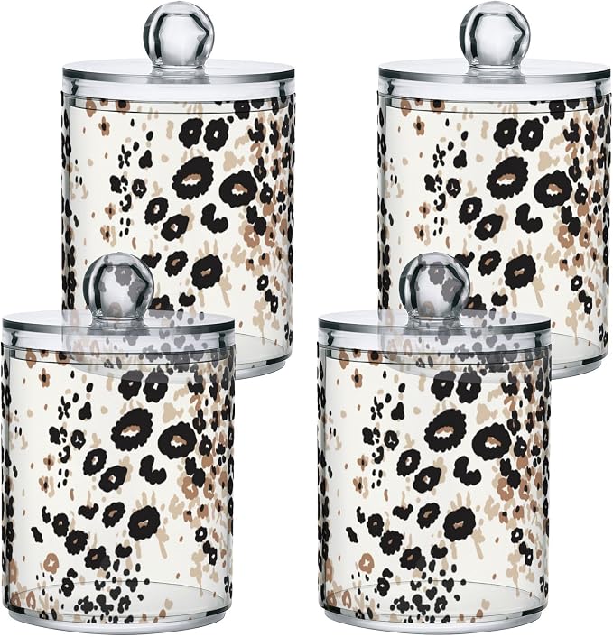 2 Pack Qtip Holder Dispenser for Cotton Ball Brown Floral Leopard Print Cotton - Image 3