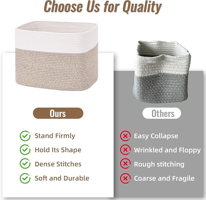 3 Pack Cube Storage Bin, 17”x12”x12” Cotton Rope Woven Baskets - Image 9