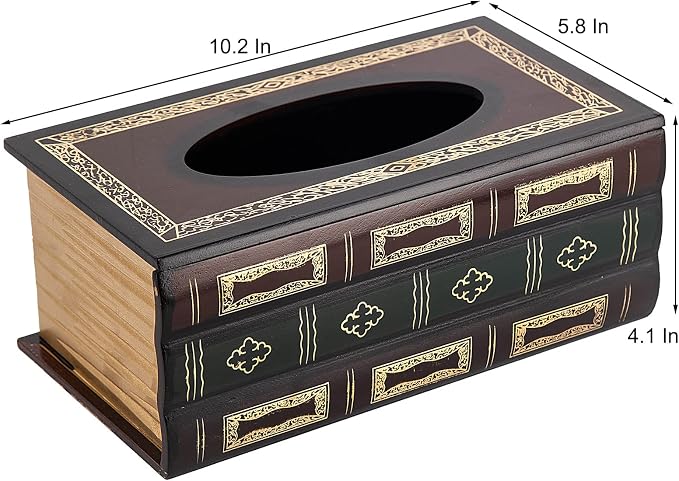 Crafted Classical Retro Wooden Antique Book Tissue Box Cover Rectangular Tissue - Image 3