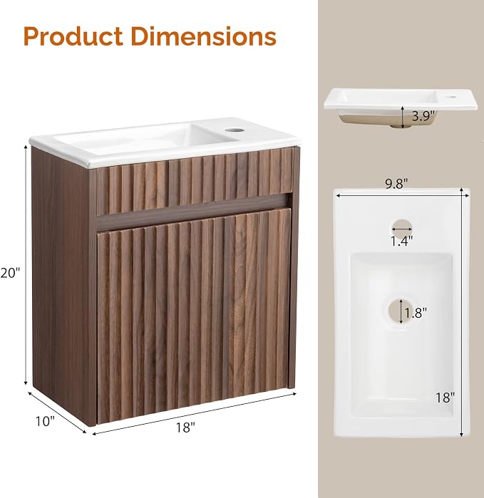 VINGLI 18" Floating Fluted Bathroom Vanity - Image 2