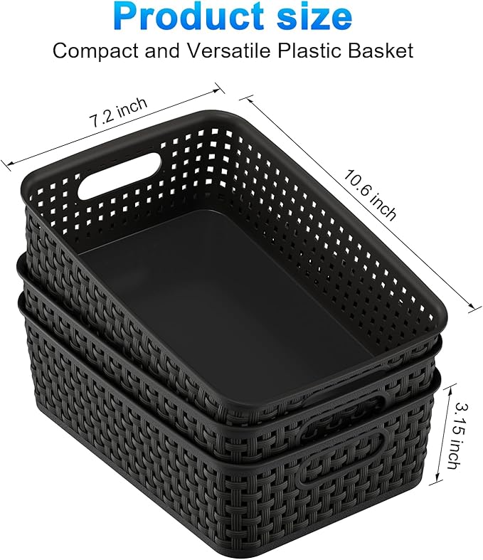 Black Plastic Basket, 8 Pack Home Organization and Storage Baskets - Image 3