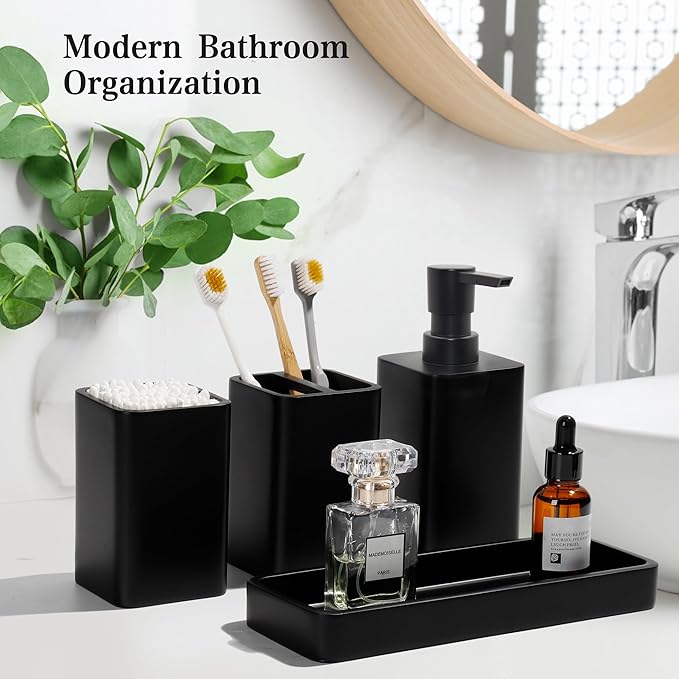 Bathroom Accessories Set, Soap Dispenser, Toothbrush Holder, Qtip Holder Set - Image 3