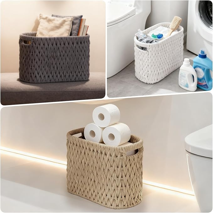 Boho Toilet Paper Storage Baskets, Cotton Rope Woven Bathroom Basket Set of 2 - Image 6
