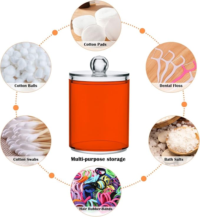 Orange Red Qtip Holder Organizer Dispenser Cotton Swabs Cans Plastic Jars - Image 4