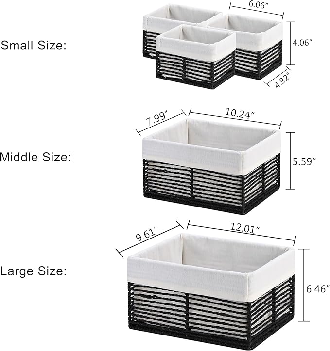 Vagusicc Wicker Storage Baskets, Hand-Woven Paper Rope Black Baskets - Image 2