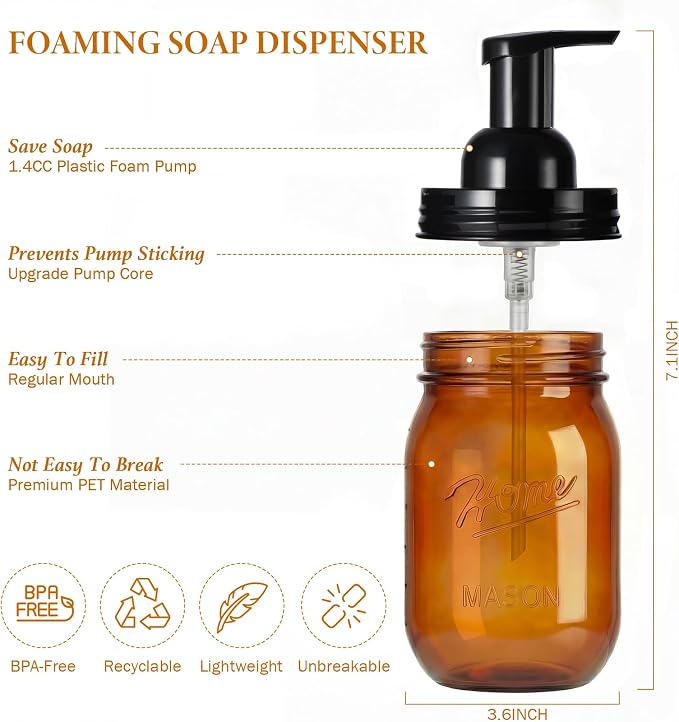Amolliar Plastic Mason Jar Foaming Soap Dispenser Pump Lid, 16oz Foam Soap - Image 3
