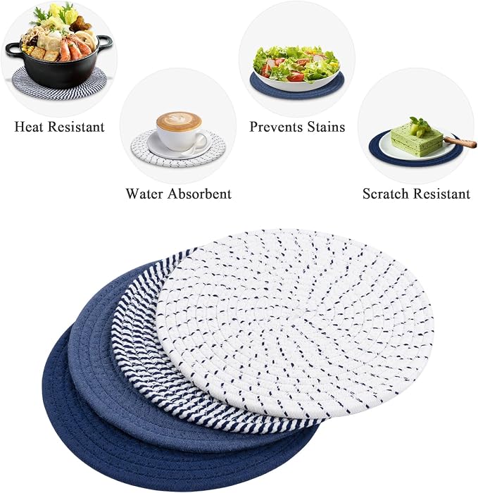 SHACOS 10 Inches Trivets for Hot Dishes, 4 Pieces Cotton Trivets Mats for - Image 8
