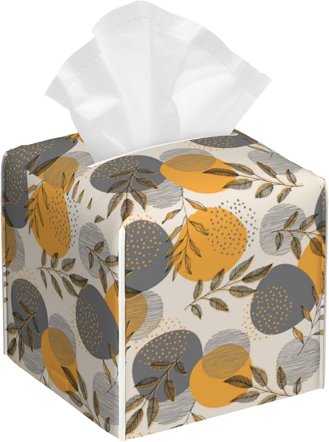 Boho Abstract Leaves Tissue Box Cover Square, Linear Boho Leaves and Geometric by sndheke