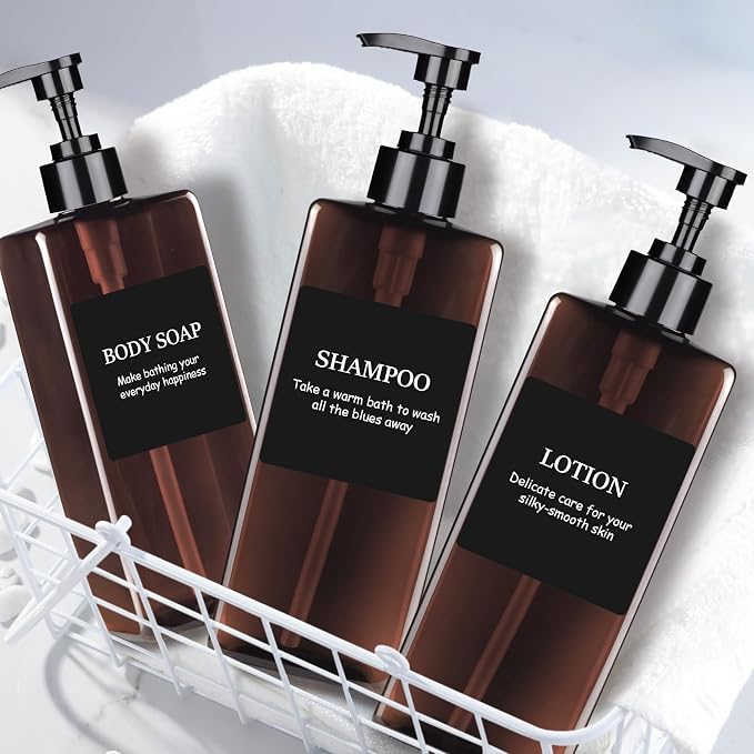 Amber Refillable Plastic Pump Bottle Set, 500ML - Image 8