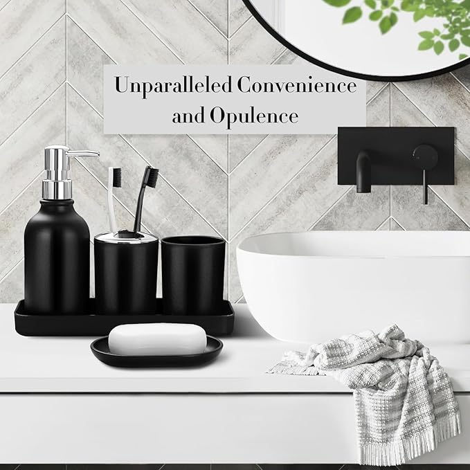 Black Bathroom Accessories Set, Soap Dispenser and Toothbrush Holder, Soap Dish - Image 3