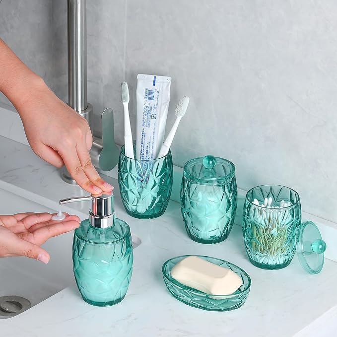 Shatterproof Acrylic Teal Blue Bathroom Accessories Set – Glass-Free, 5-Piece - Image 2