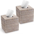 2 Pack Rattan Tissue Box Cover Square, Hand Woven Wicker Tissue Holder by YANGQIHOME