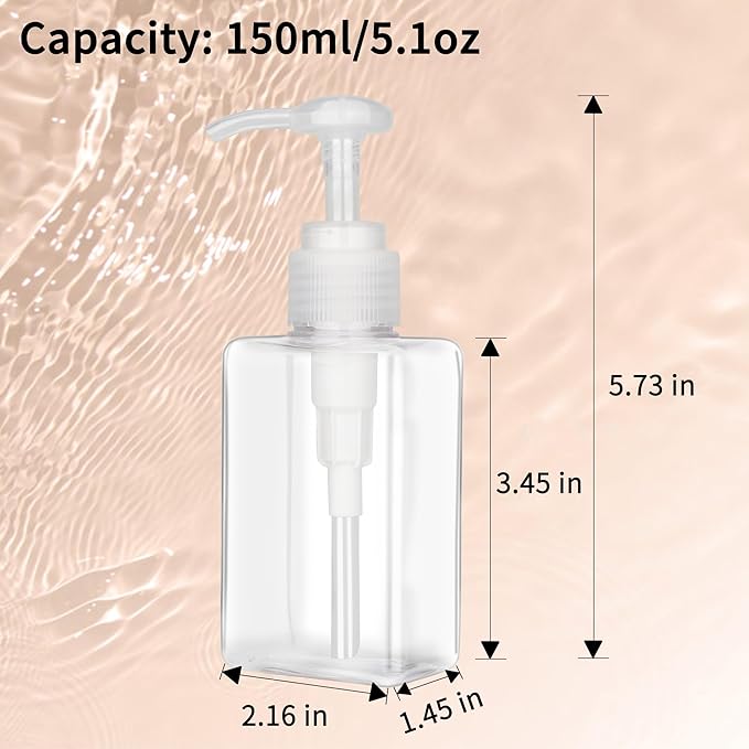 150ml Pump Bottle Dispenser Jansburg 2 Pack Refillable Flat Square Plastic - Image 3