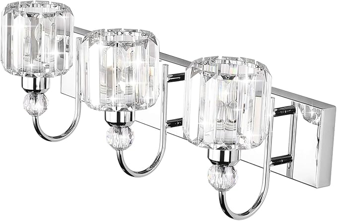 Ralbay Modern LED Crystal Bathroom Vanity Lights 3-Lights Stainless Steel - Image 2