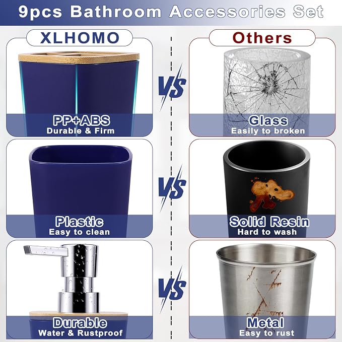 Bathroom Accessories Set, 9 Piece Navy Blue Bathroom Accessory Set - Image 3