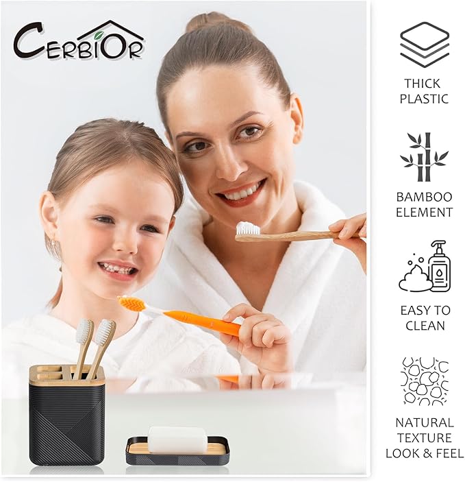 CERBIOR Bathroom Accessories Set 6 Piece Bamboo Bath Ensemble Includes Soap - Image 4