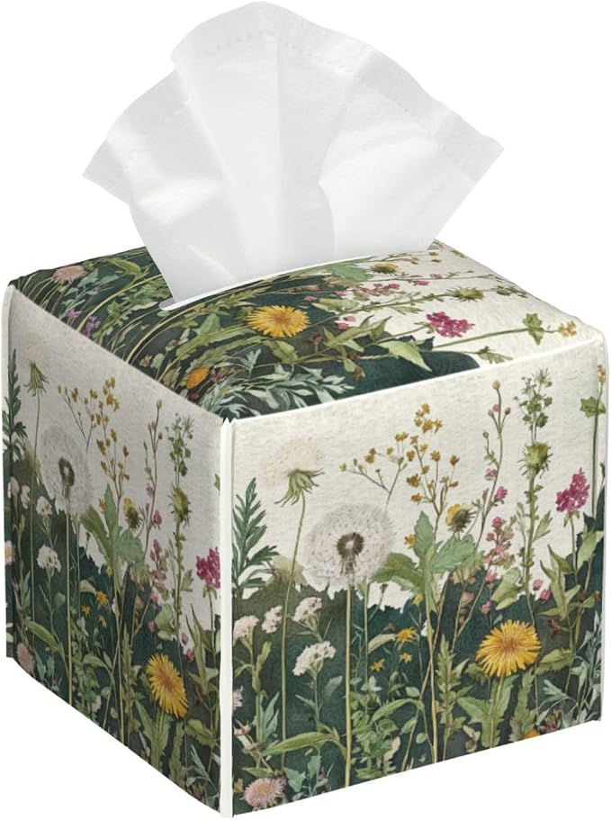 Retro Herbs Spring Dandelion Tissue Box Cover Leaves Summer Holiday Square by HOYYU