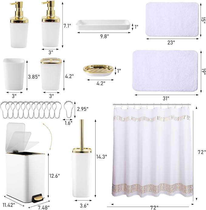 11PCS Bathroom Sets with Shower Curtain and Rugs Bathroom Accessories Set White - Image 5