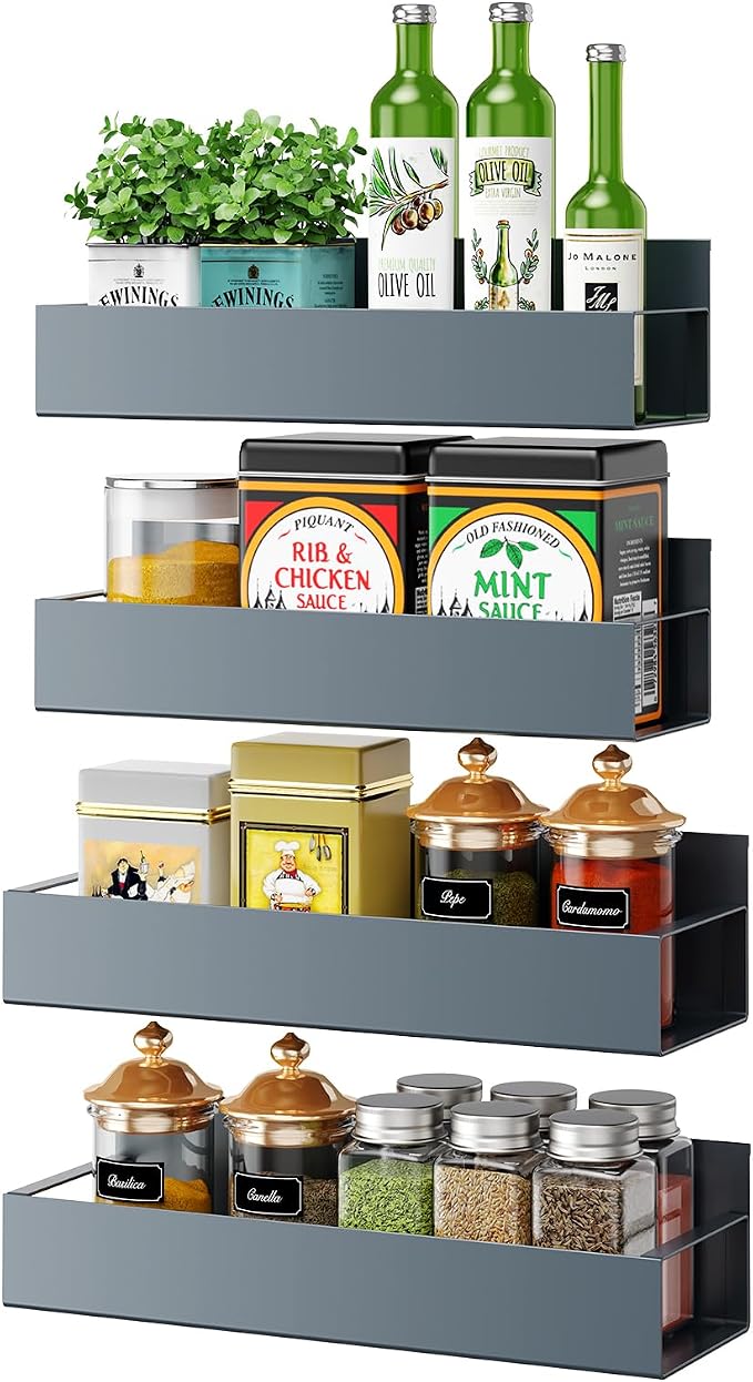 4 Pack Moveable Fridge Magnetic Spice Racks, Metal Grey - Image 8