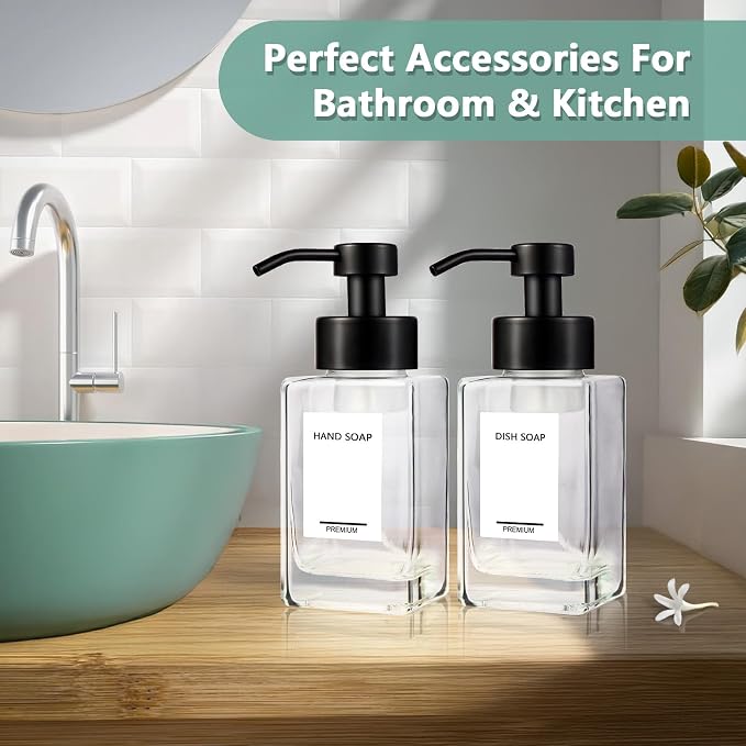 Foaming Soap Dispenser 2 Pack, 12oz/350ml Glass Foaming Hand Soap Dispenser Set - Image 7