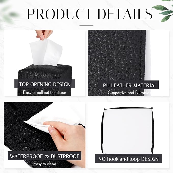 Honeydak 10 Pcs Tissue Box Cover Square Modern PU Leather Tissue Box Holder - Image 3