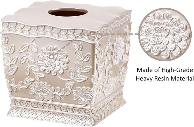 Zahari Home 2pc Rose Vine Bathroom Set Waste Basket & Tissue Cover Modern - Image 6