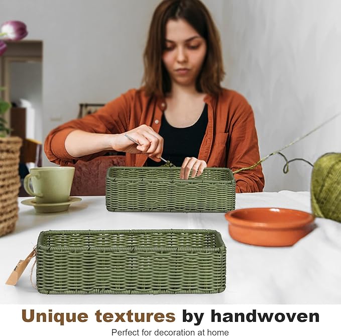 Storage Wicker Basket Decor: Green Decorative Storage Bin - Image 6