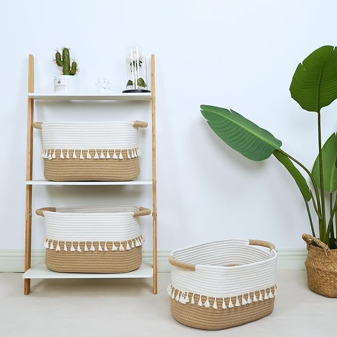 TeoKJ Woven Storage Bin Set of 3, Cotton Rope Basket - Image 5