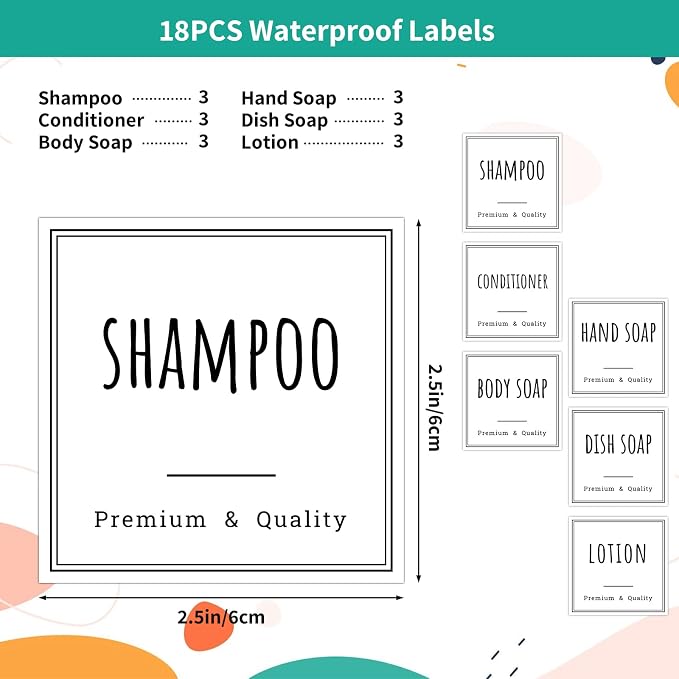 Segbeauty Bathroom Labels for Soap Dispenser, Reusable Shampoo Conditioner Hand - Image 2