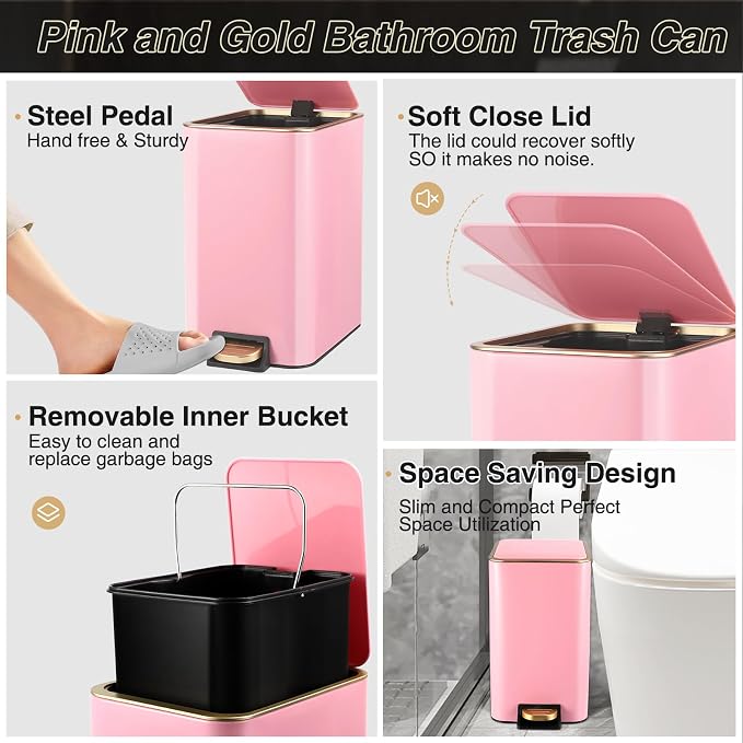Bathroom Sets with Shower Curtain and Rugs Bathroom Accessories Set Pink - Image 4