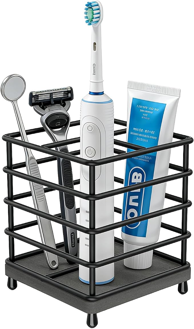 BOTEMY Toothbrush Holders with Quick Drying Mat—Black Toothbrush and Toothpaste by BOTEMY