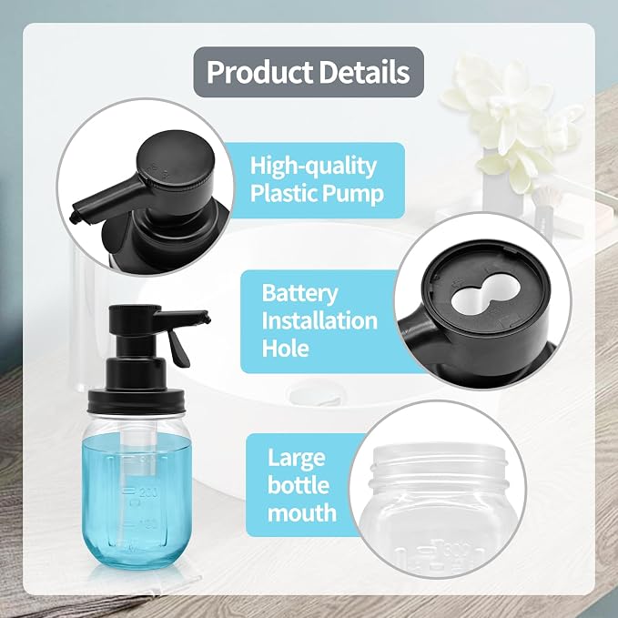 12oz Automatic Touch Sensor Liquid Glass Soap Dispenser, Hands-Free Mason Jar - Image 4