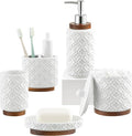 Elegant Bathroom Accessories Set 5 PCS Ceramic and Wood Bathroom Accessory Set by RQYIXI