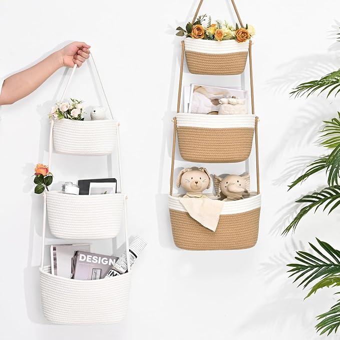 Hanging Storage Baskets, Over the Door Basket, Cotton Wall Baskets Storage - Image 7