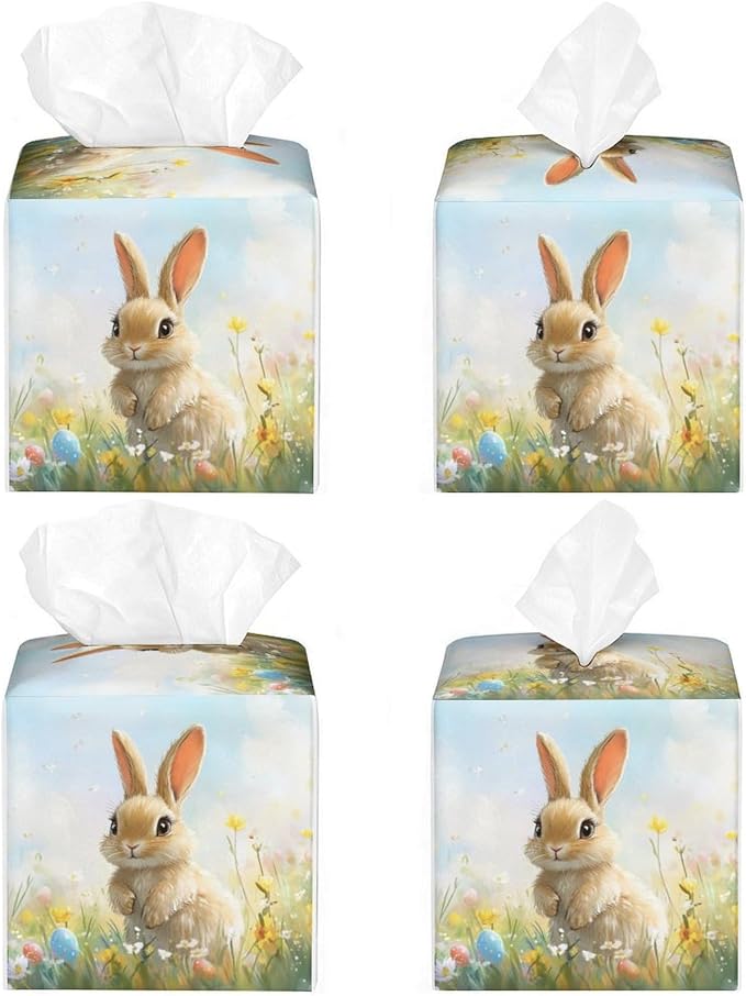 Buuny Tissue Box Cover Easter Leather Tissue Box Holder Square Facial Paper - Image 4