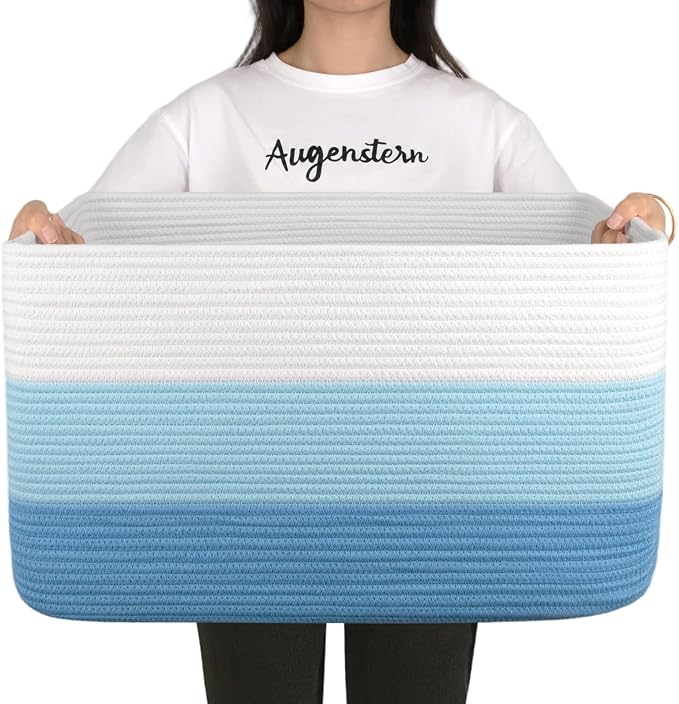 OIAHOMY Large Blanket Basket, 22”x17”x12” Rectangle Woven Baskets, Nursery by MasterofSpaceOptimization